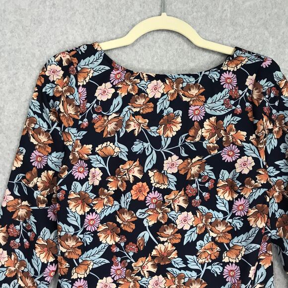 Halogen Mini Dress XXS Navy Floral Shift Silky Mod Maximalist Cottage Forest - Picture 3 of 10